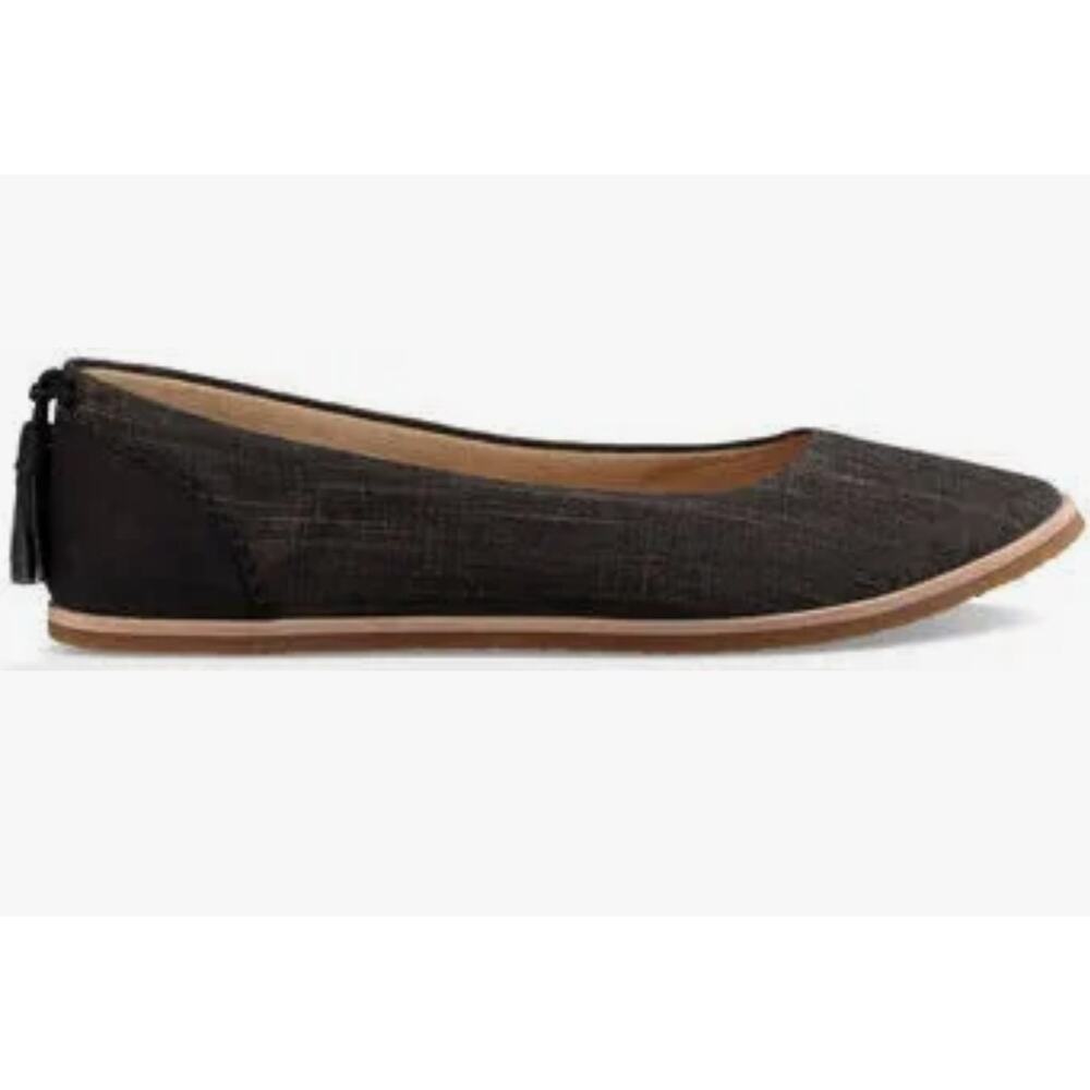 UGG Nubuck Suede Mesa Black Canvas Round Toe Ballet Flats Sz 7 Tassels Classic